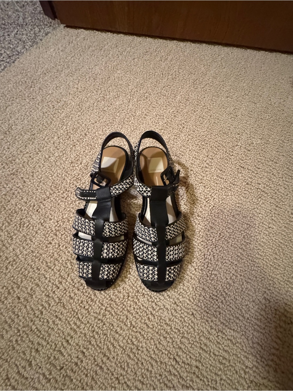 Dolce Vita Black and White Woven Strappy Slingback Sandals